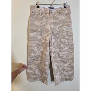 Democracy Women's Size 14 Ab Solution Tan Palm Print Stretch Wide-Leg Pants NWT